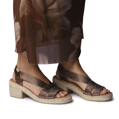 Alpargatas de tacón Dama Toni Pons cosido a mano bronce - Tpdamab