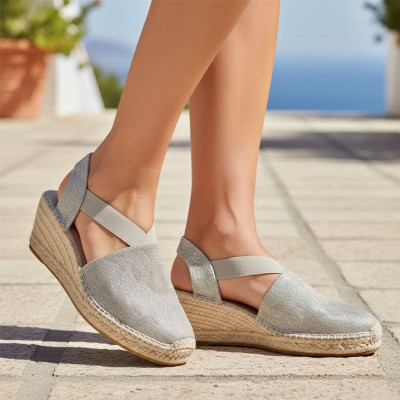 Alpargatas Anserioja artesanales cuña media con brillos mujer - As519