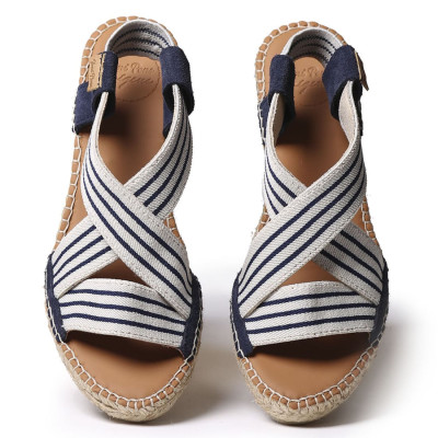 Tina alpargatas con cuña y elásticos cruzados marinera mujer -Tptinam
