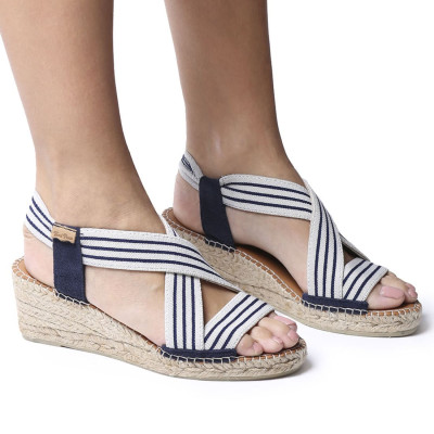 Tina alpargatas con cuña y elásticos cruzados marinera mujer -Tptinam