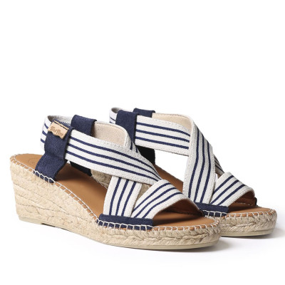 Tina alpargatas con cuña y elásticos cruzados marinera mujer -Tptinam