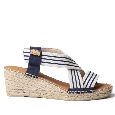 Tina alpargatas con cuña y elásticos cruzados marinera mujer -Tptinam