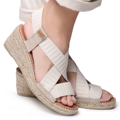 Sandalia de cuña Alpargata Tura Toni Pons en elásticos crudos - Tpturatrc