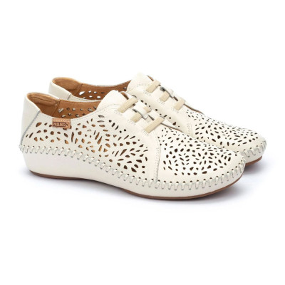 Zapatos blancos mujer Vallarta Pikolinos calados con elásticos - Pk6554783