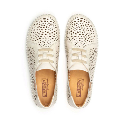 Zapatos blancos mujer Vallarta Pikolinos calados con elásticos - Pk6554783
