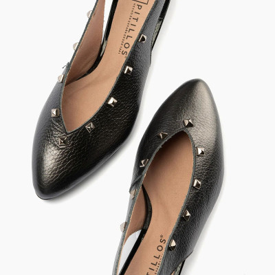 Pitillos zapatos de vestir planos con tacon bajo y tachas mujer - P11173