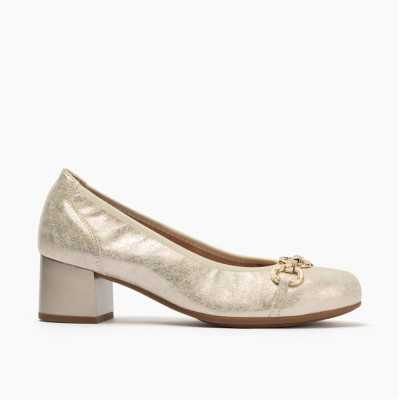 Zapatos Pitillos tipo salón ribete con adorno en oro tacon bajo -  P11133
