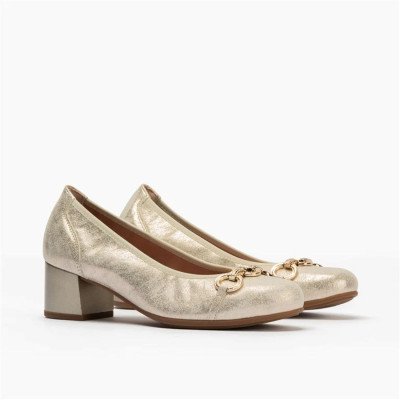 Zapatos Pitillos tipo salón ribete con adorno en oro tacon bajo -  P11133
