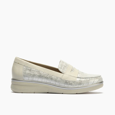 Zapatos mocasines planos para mujer en piel plata Pitillos - P11021