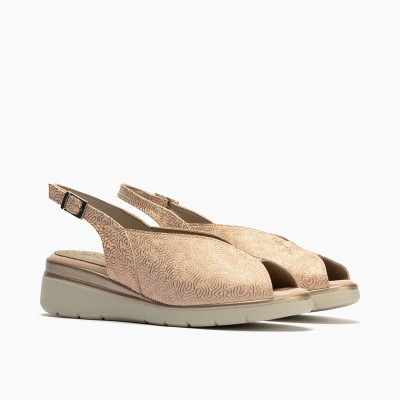 Sandalias ancho especial en piel nude para mujer - P11044