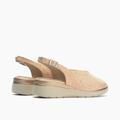 Sandalias ancho especial en piel nude para mujer - P11044