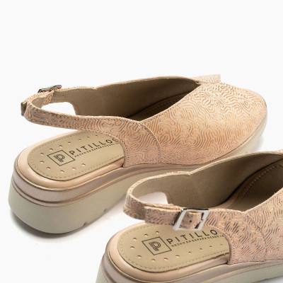 Sandalias ancho especial en piel nude para mujer - P11044