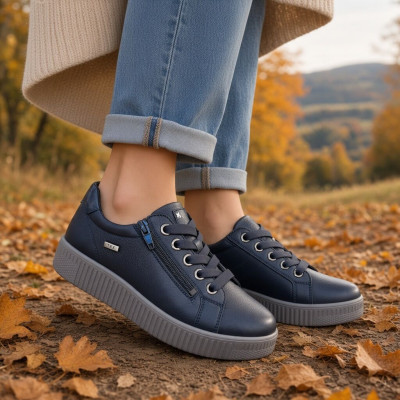 Zapato deportivo azul horma ancha mujer G Comfort con cremallera impermeable - Gc912l