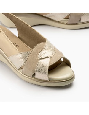 Pitillos sandalia ancho especial mujer oro y negro 5012