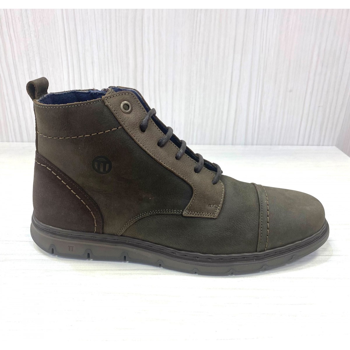 Bota de piel Notton para hombre cordón y cremallera - N2813