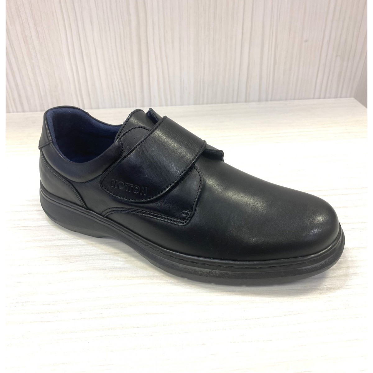 Notton zapato velcro ancho especial hombre en negro N0103