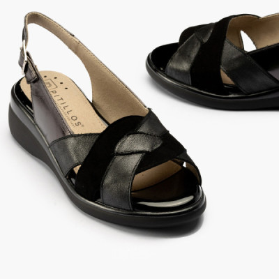 Pitillos sandalia ancho especial mujer oro y negro 5012