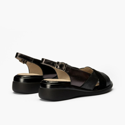 Pitillos sandalia ancho especial mujer oro y negro 5012