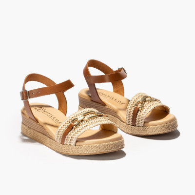 Sandalia cuña baja Pitillos mujer trenzado natural - P5222