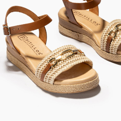 Sandalia cuña baja Pitillos mujer trenzado natural - P5222