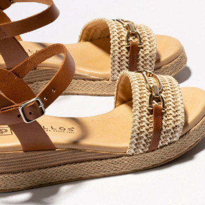 Sandalia cuña baja Pitillos mujer trenzado natural - P5222